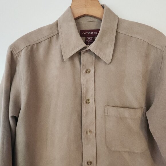 Vintage Covington Sueded Shirt Button Up Tan Beige Long Sleeve Mens Small - Picture 4 of 10